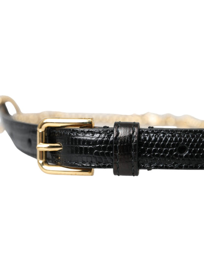 Cinturón para mujer Dolce & Gabbana de piel negra con cadena dorada y cristales
