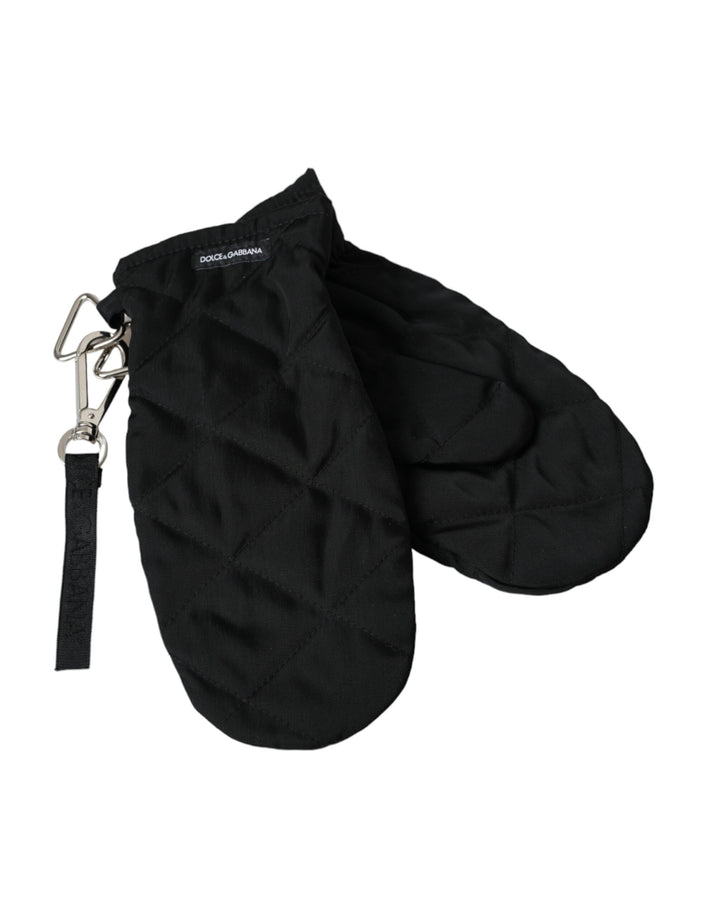 Gants Moufles Dolce & Gabbana en Nylon Matelassé Noir Longueur Poignet