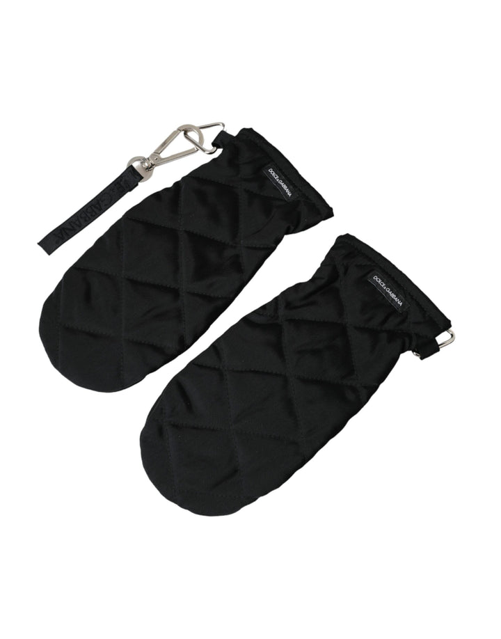 Gants Moufles Dolce & Gabbana en Nylon Matelassé Noir Longueur Poignet