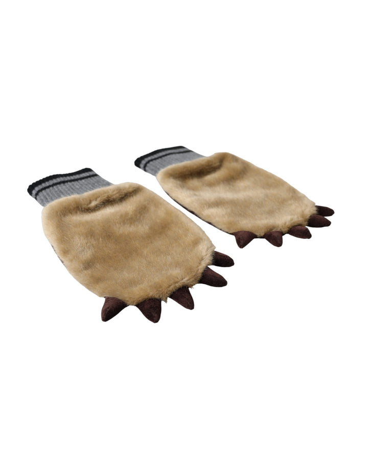 Mouffles en fourrure tricotée en acrylique beige Dolce & Gabbana