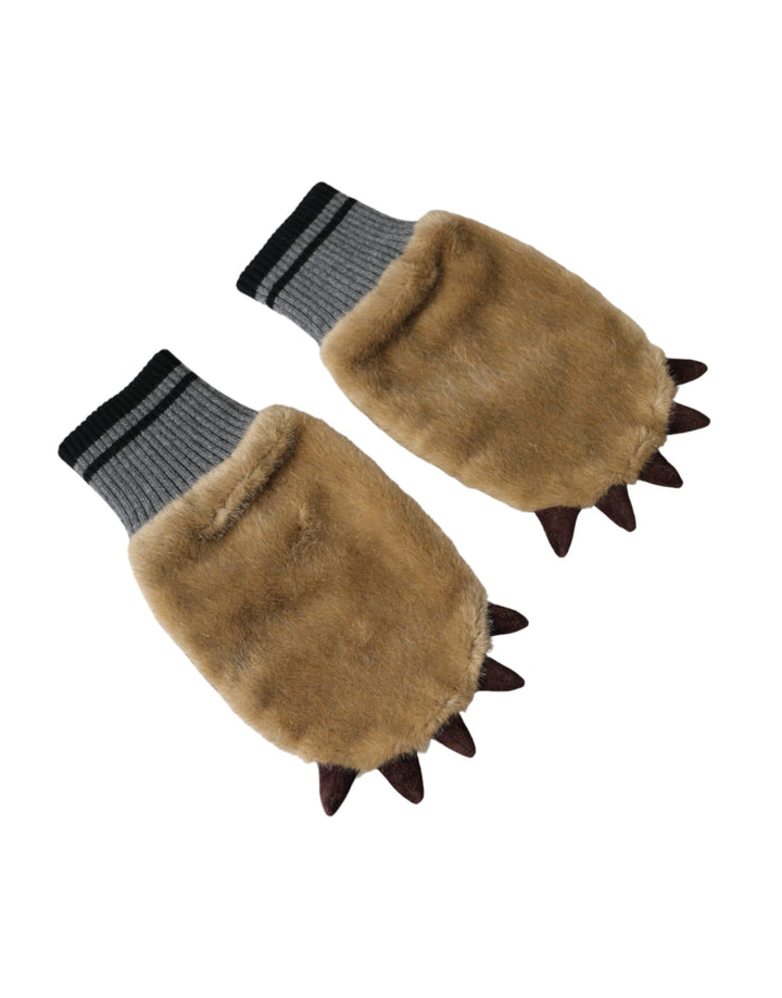 Mouffles en fourrure tricotée en acrylique beige Dolce & Gabbana