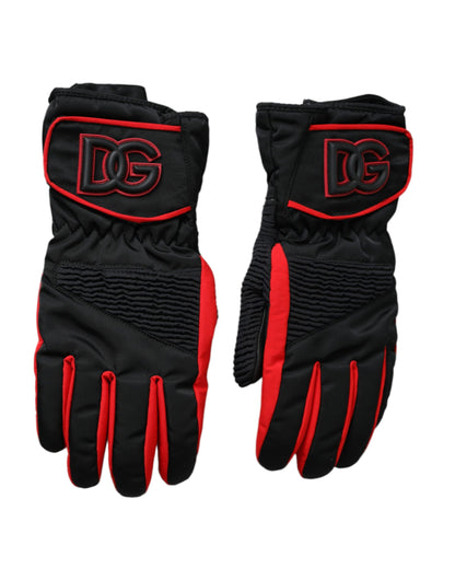 Gants Dolce & Gabbana en nylon noir et rouge de longueur poignet