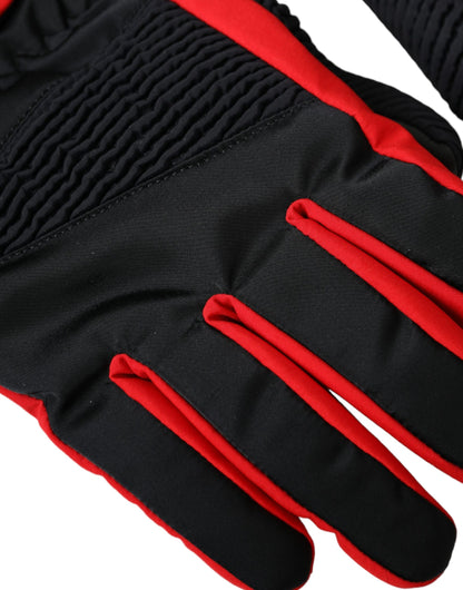 Gants Dolce & Gabbana en nylon noir et rouge de longueur poignet