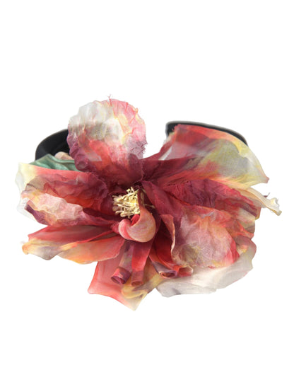 Serre-tête diadème Dolce & Gabbana en soie rose à fleurs et tiares noires pour femme