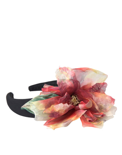 Serre-tête diadème Dolce & Gabbana en soie rose à fleurs et tiares noires pour femme