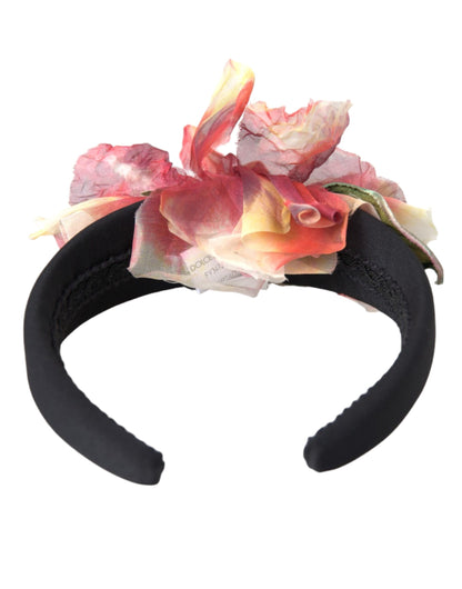 Serre-tête diadème Dolce & Gabbana en soie rose à fleurs et tiares noires pour femme