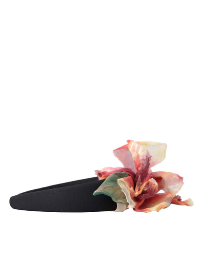 Serre-tête diadème Dolce & Gabbana en soie rose à fleurs et tiares noires pour femme