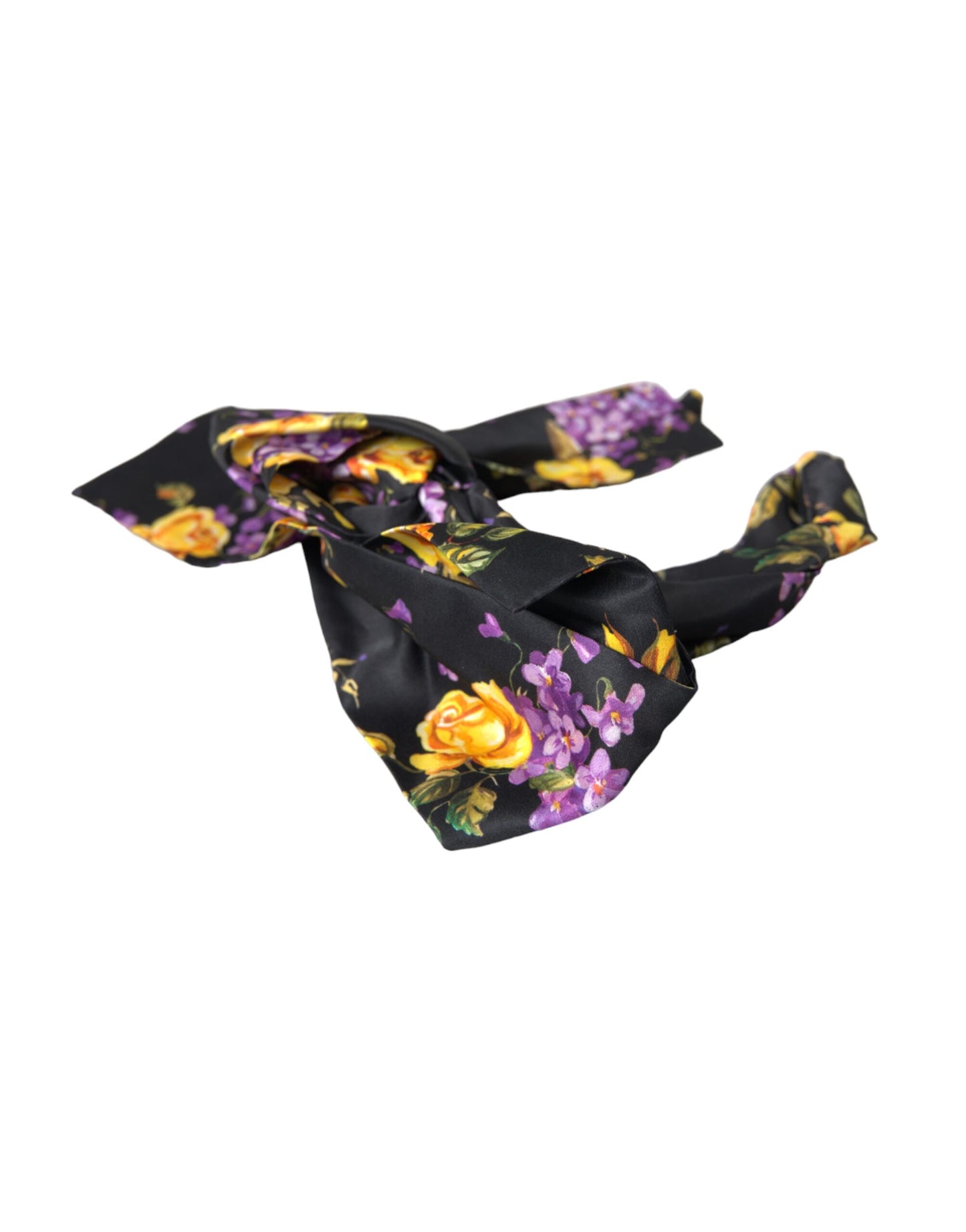 Serre-tête diadème Dolce & Gabbana en soie noire orné d'appliques florales pour femme
