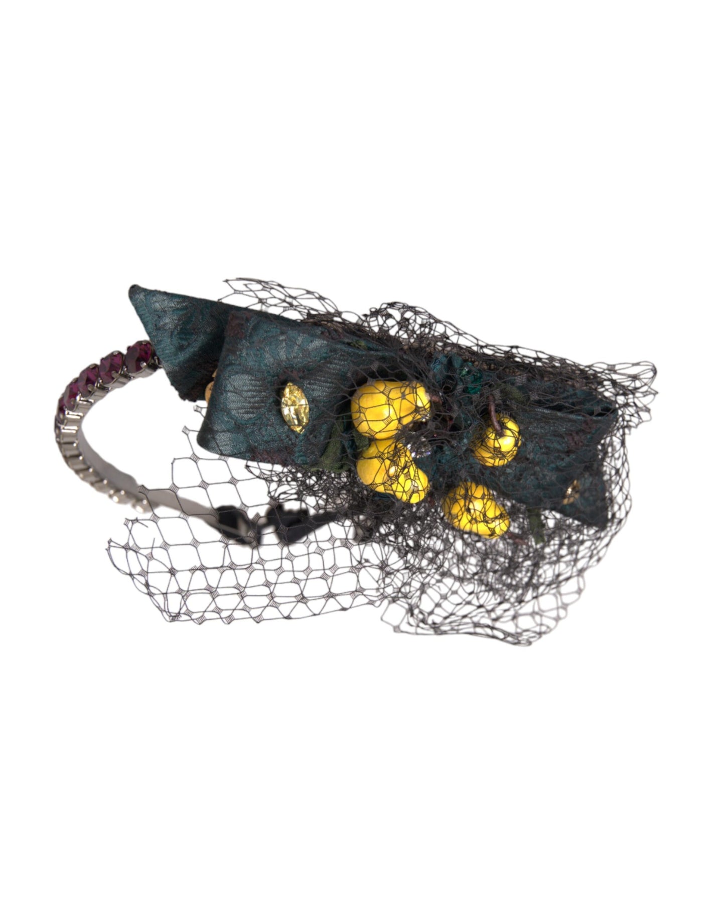 Serre-tête diadème Dolce & Gabbana en cristal violet motif citrons noirs Sicile