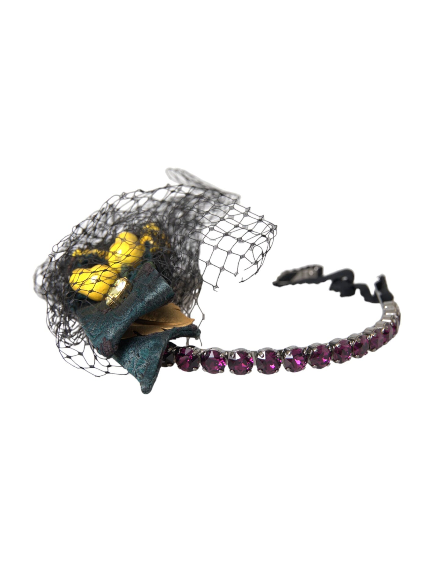 Serre-tête diadème Dolce & Gabbana en cristal violet motif citrons noirs Sicile