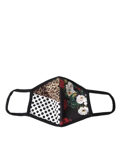 Mascarilla con estampado de leopardo multicolor y flores de Dolce & Gabbana con tiras elásticas para las orejas