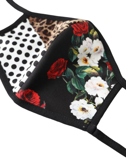 Mascarilla con estampado de leopardo multicolor y flores de Dolce & Gabbana con tiras elásticas para las orejas