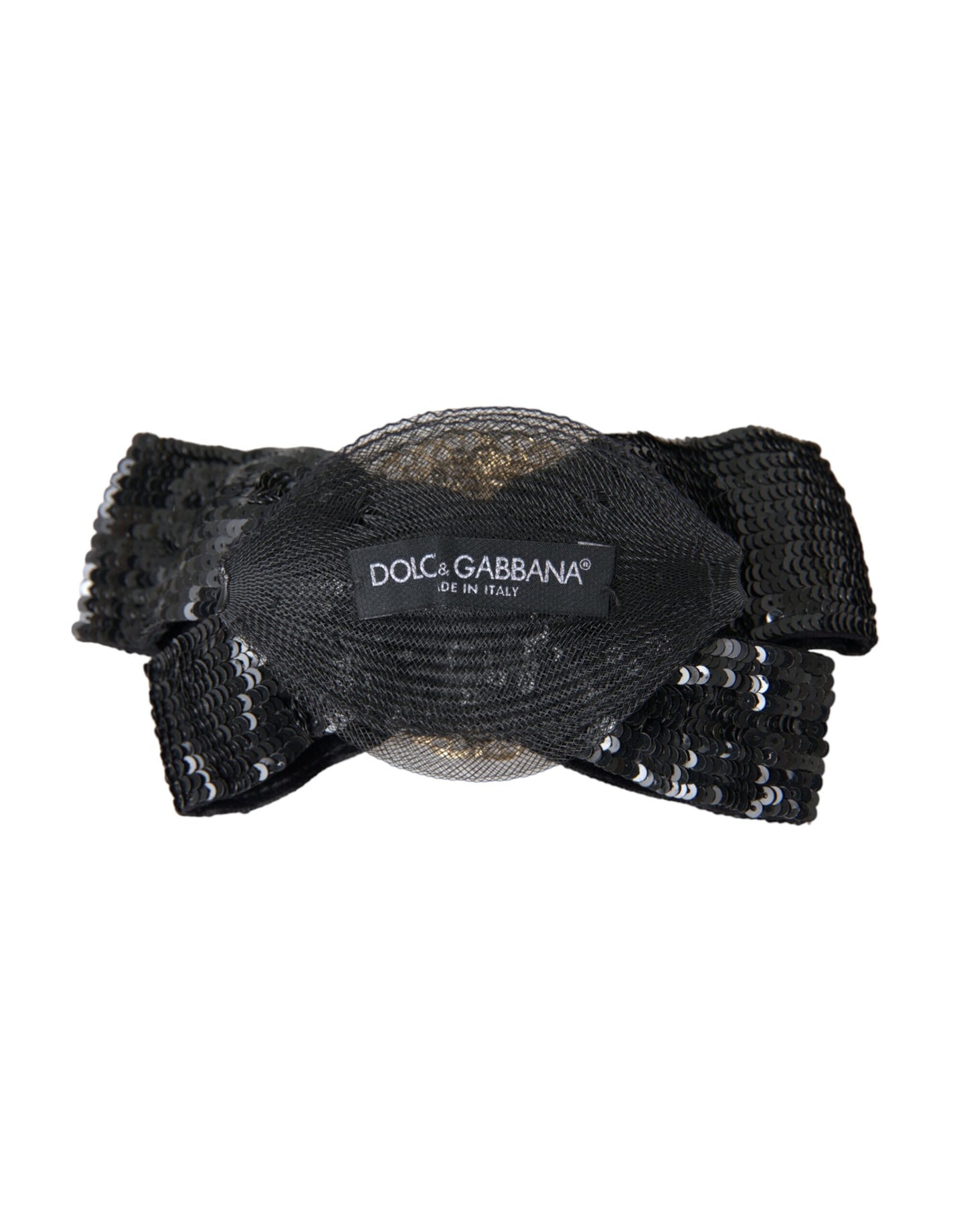Dolce & Gabbana Broche Épingle à Cheveux Noire Faite Main avec Perles et Paillettes