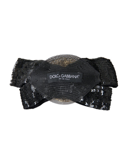 Dolce & Gabbana Broche Épingle à Cheveux Noire Faite Main avec Perles et Paillettes