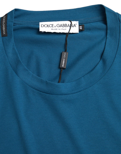 T-shirt Dolce & Gabbana bleu à col rond et manches courtes avec logo
