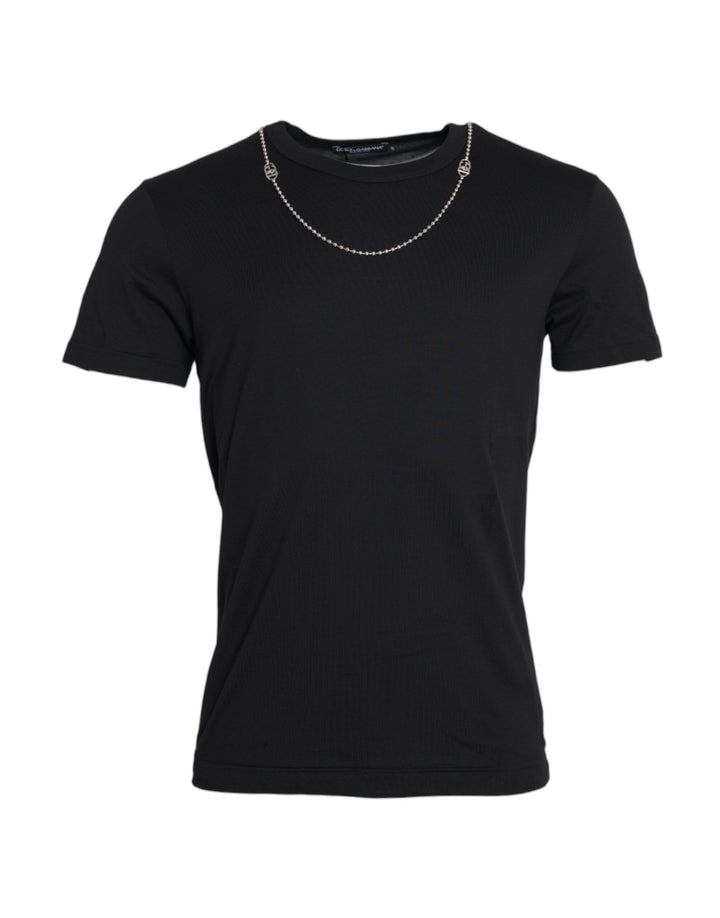 T-shirt Dolce & Gabbana en coton noir à manches courtes et chaîne argentée