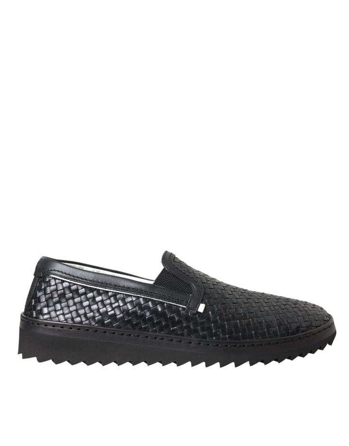 Zapatos Mocasines de Piel de Búfalo Trenzada Negros para Hombre Dolce & Gabbana