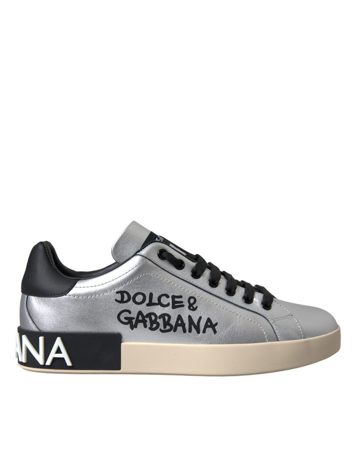 Zapatillas de Piel de Becerro Plateadas Portofino para Hombre Dolce & Gabbana