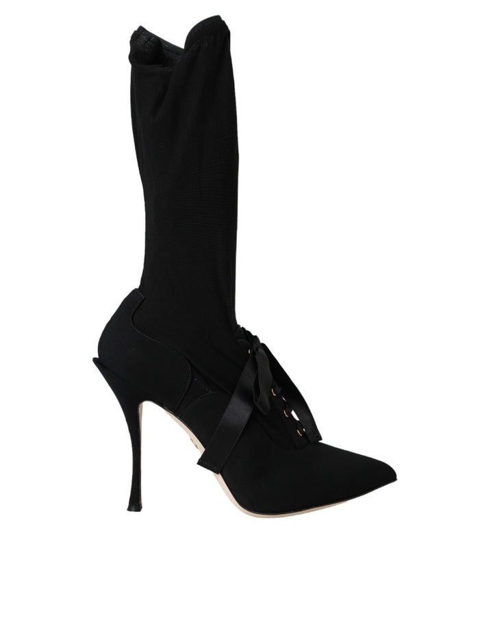 Zapatos de tacón de aguja negros Dolce & Gabbana, botas a media pantorrilla