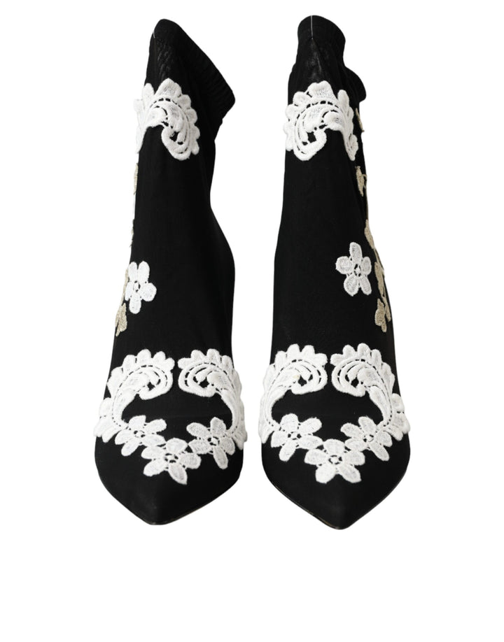 Botines sin cordones con bordado blanco y negro de Dolce & Gabbana