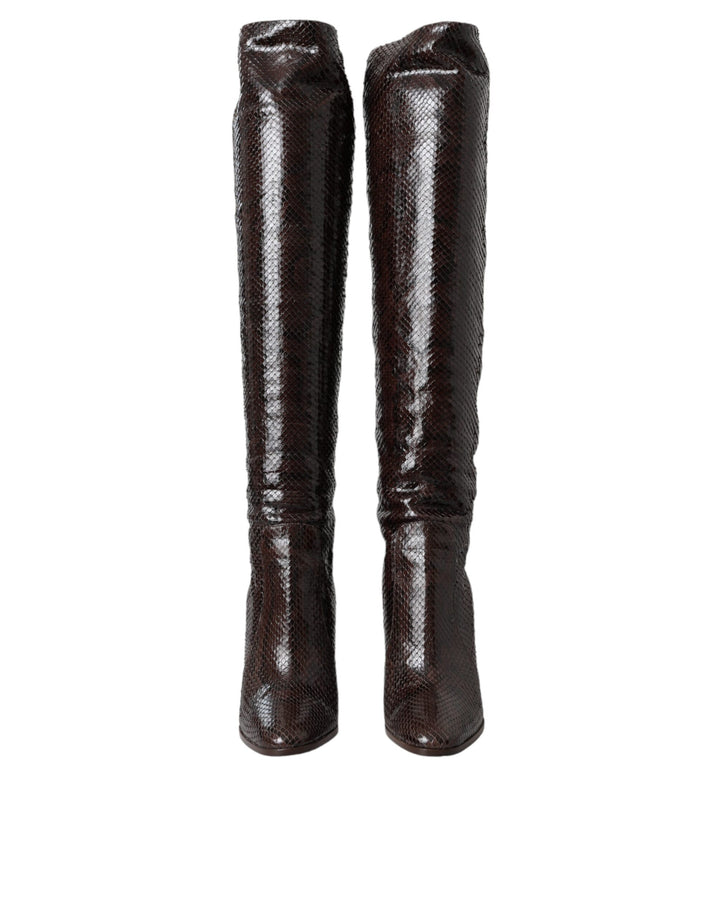 Dolce & Gabbana Botas de Tacón de Cuero Exótico Marrón Zapatos
