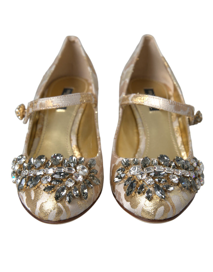 Chaussures Escarpins Dolce & Gabbana Mary Janes en Jacquard Doré et Cristaux
