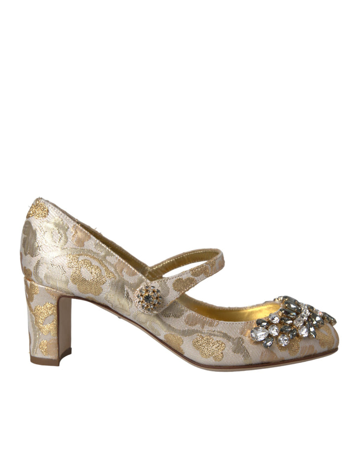 Chaussures Escarpins Dolce & Gabbana Mary Janes en Jacquard Doré et Cristaux