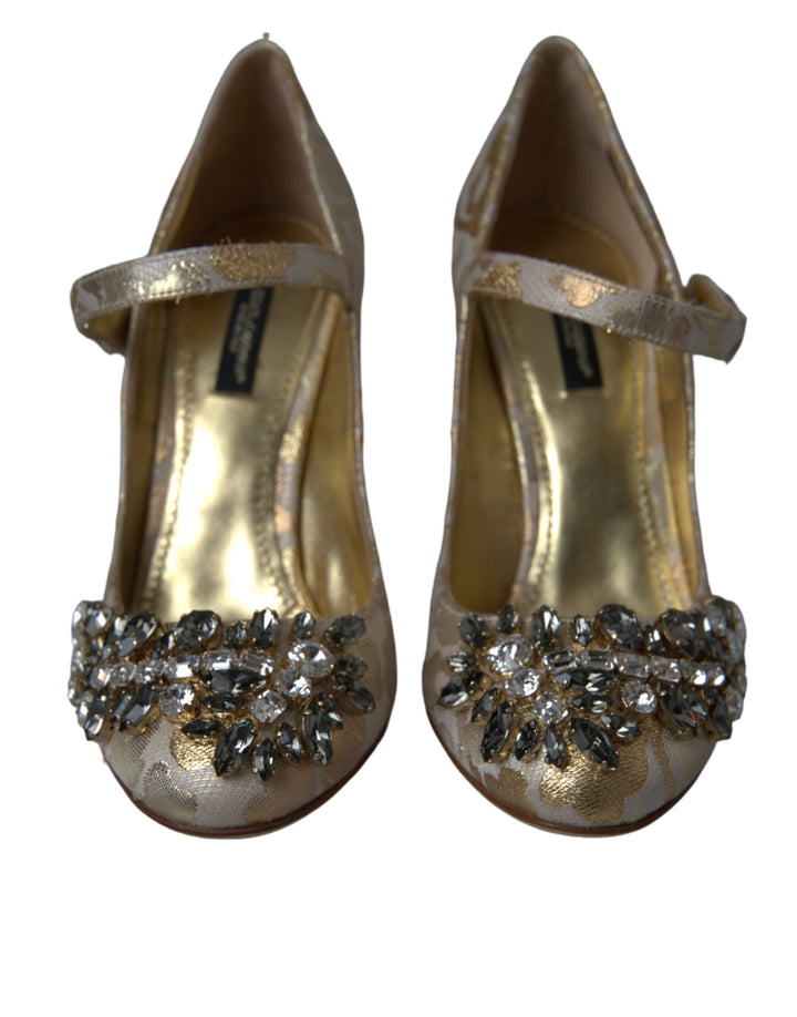 Chaussures escarpins Dolce & Gabbana Mary Janes en jacquard doré et cristaux