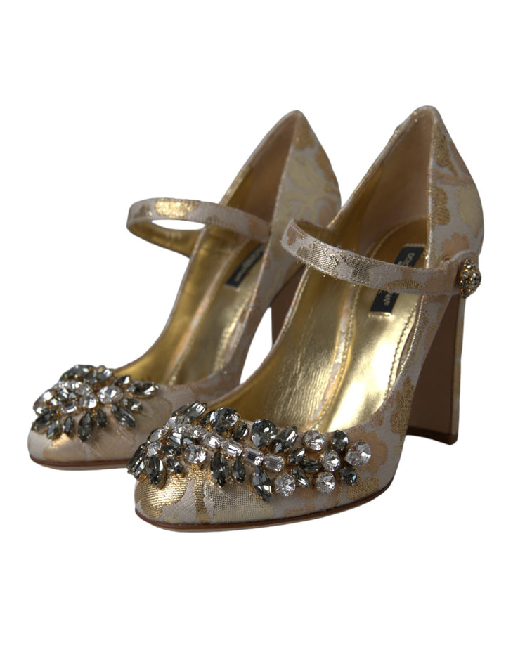 Chaussures escarpins Dolce & Gabbana Mary Janes en jacquard doré et cristaux