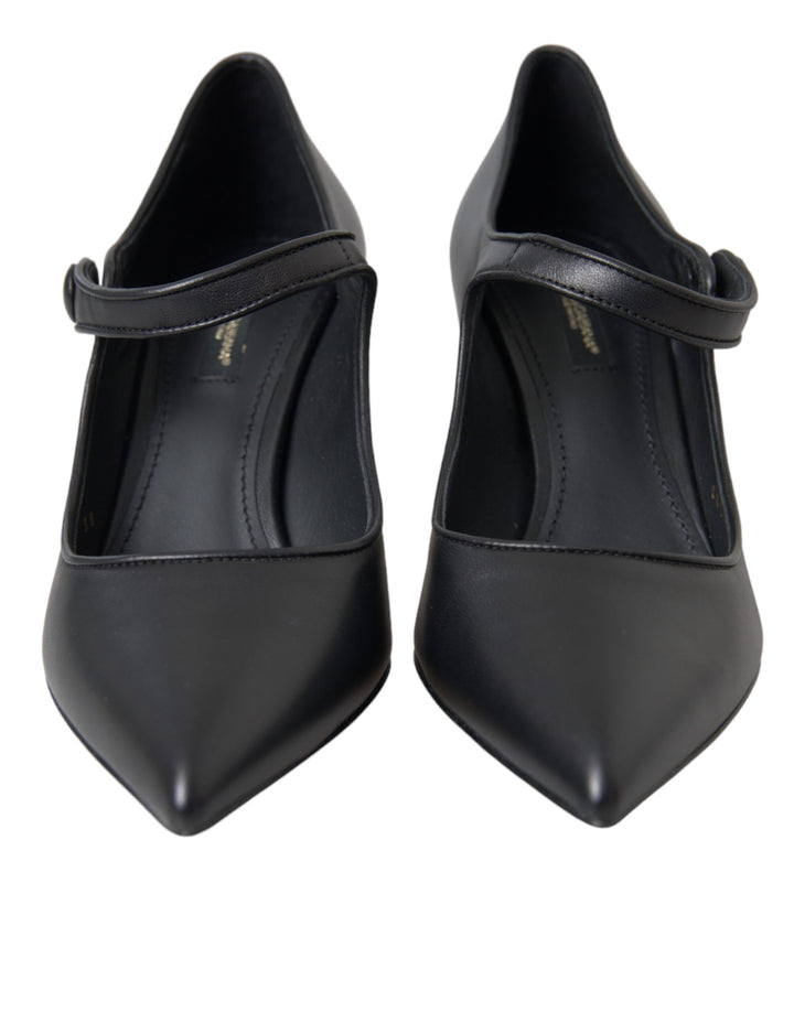 Chaussures escarpins babies à talons logo en cuir noir Dolce & Gabbana
