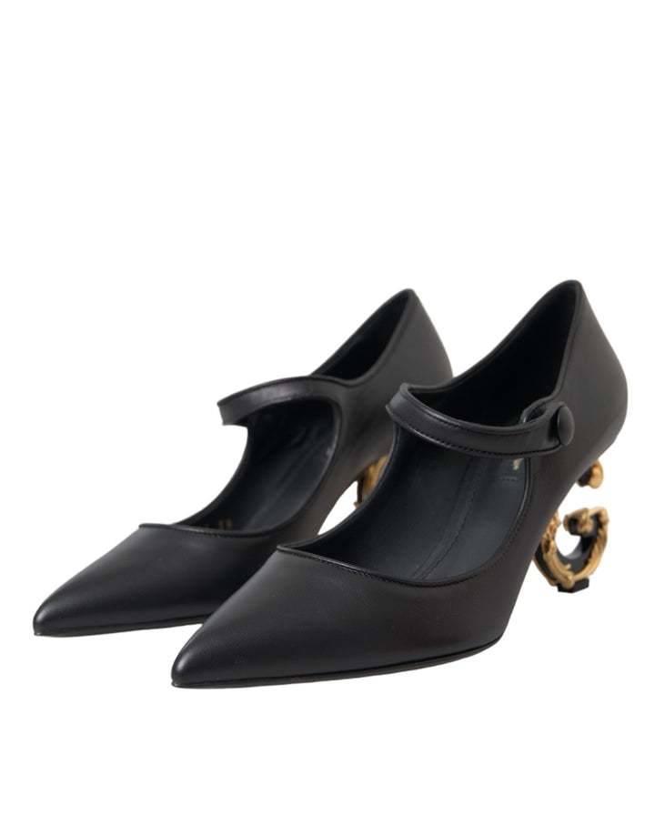 Chaussures escarpins babies à talons logo en cuir noir Dolce & Gabbana