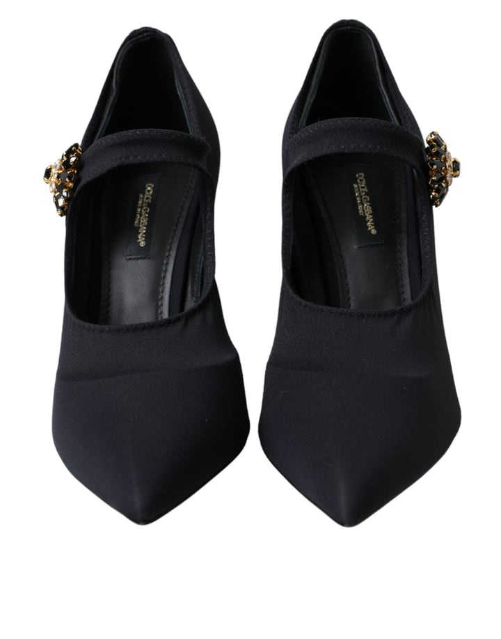 Chaussures à talons Dolce & Gabbana Mary Jane en jersey noir et cristaux