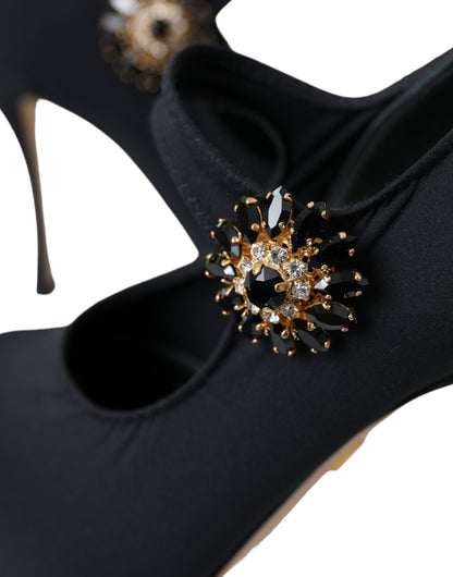 Zapatos de salón Mary Jane de jersey negros con cristales Dolce & Gabbana