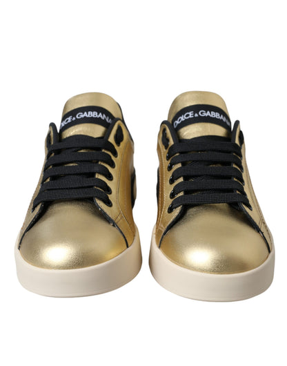 Chaussures Femme Baskets en Cuir de Veau Doré Portofino Dolce & Gabbana
