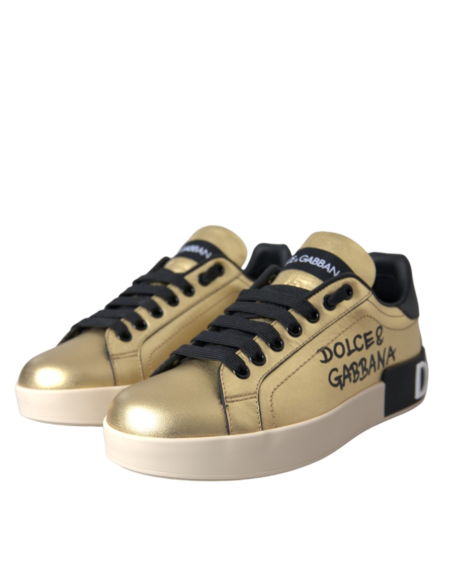Chaussures Femme Baskets en Cuir de Veau Doré Portofino Dolce & Gabbana