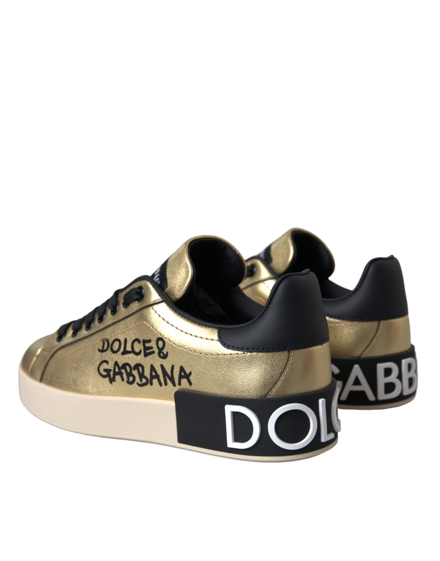 Chaussures Femme Baskets en Cuir de Veau Doré Portofino Dolce & Gabbana