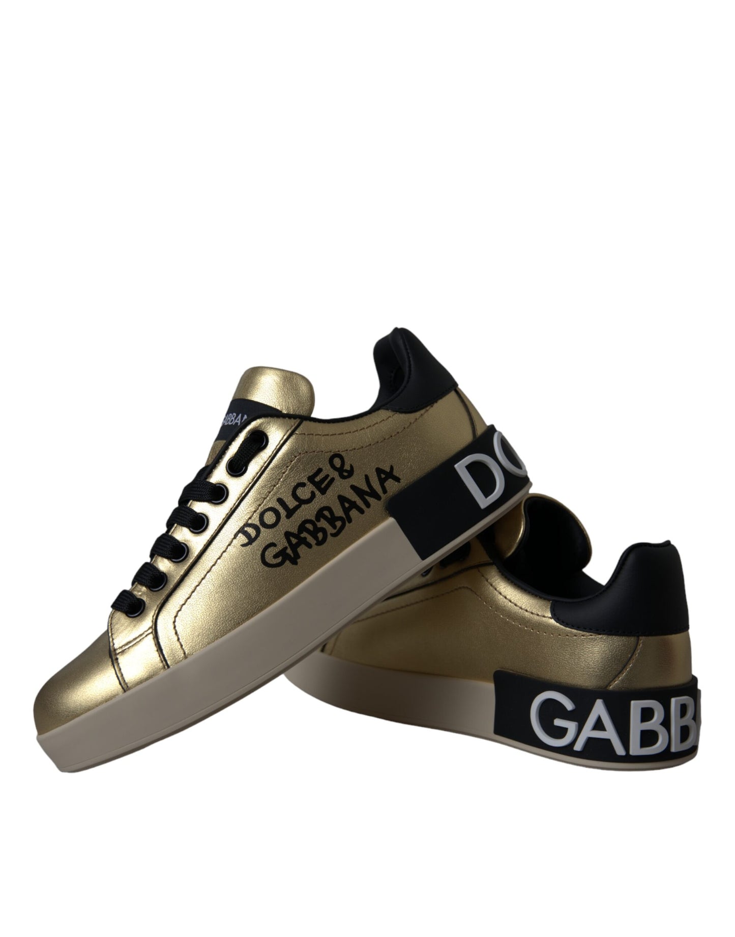 Chaussures Femme Baskets en Cuir de Veau Doré Portofino Dolce & Gabbana