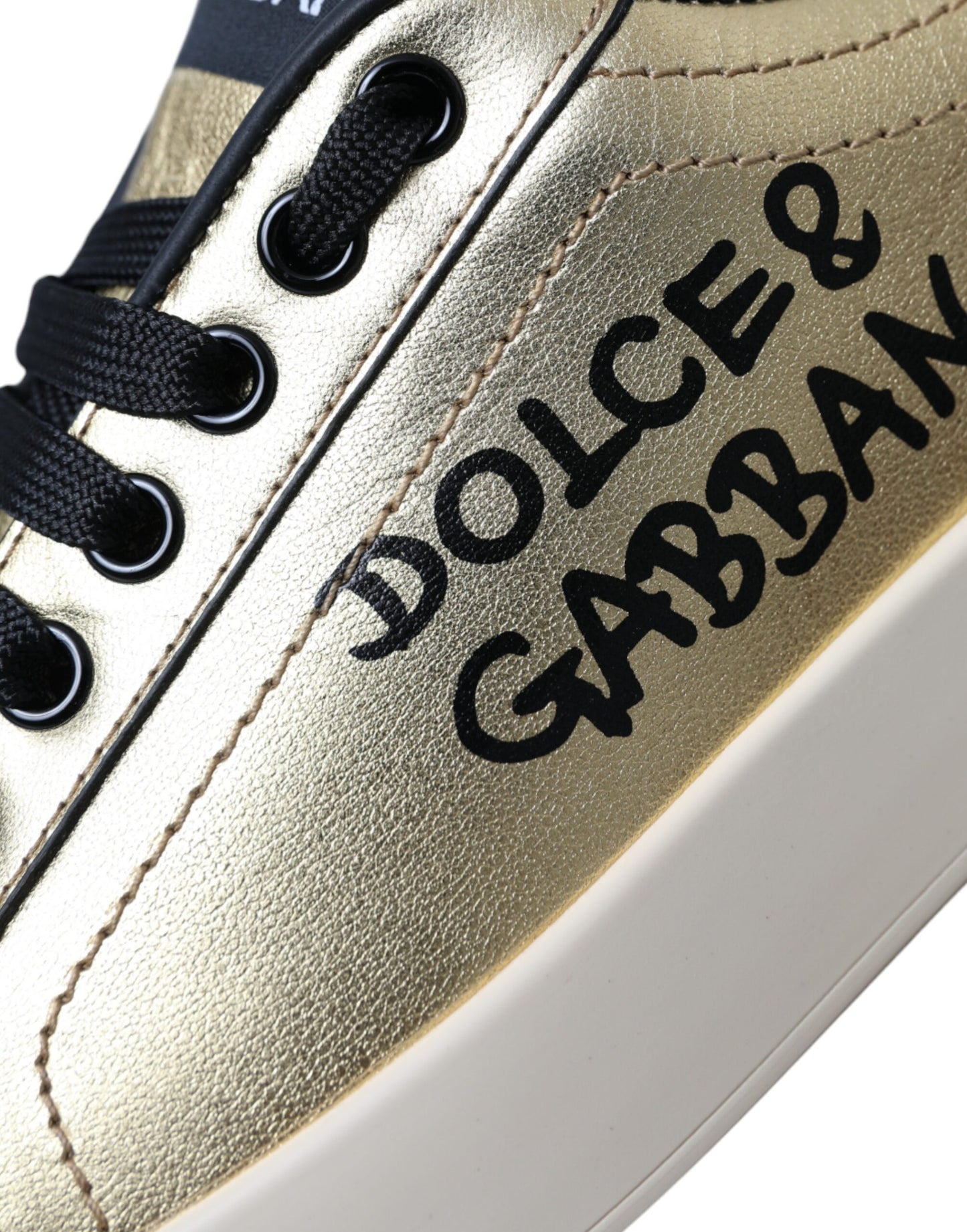 Chaussures Femme Baskets en Cuir de Veau Doré Portofino Dolce & Gabbana