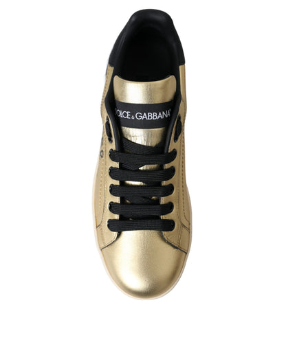 Chaussures Femme Baskets en Cuir de Veau Doré Portofino Dolce & Gabbana