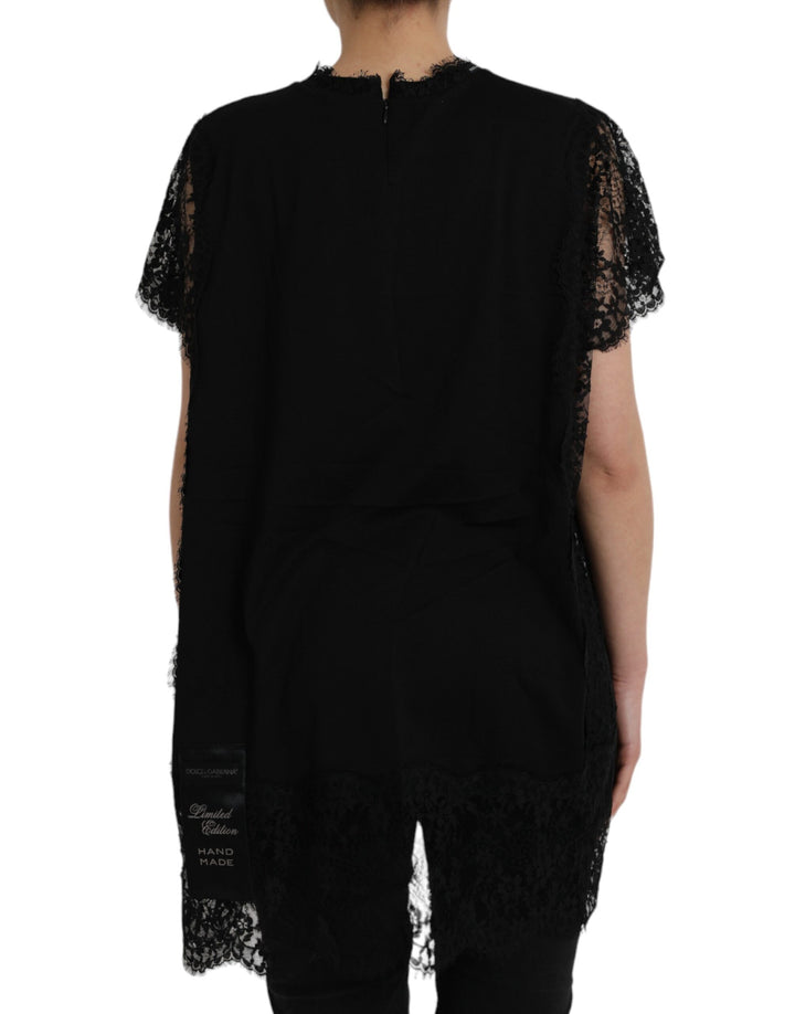 T-shirt Dolce & Gabbana en coton à imprimé Sacré-Cœur et dentelle noire