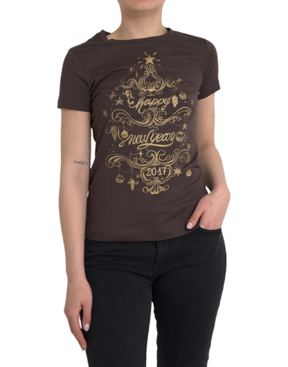 Camiseta Dolce & Gabbana marrón de cuello redondo con estampado de motivo 2017