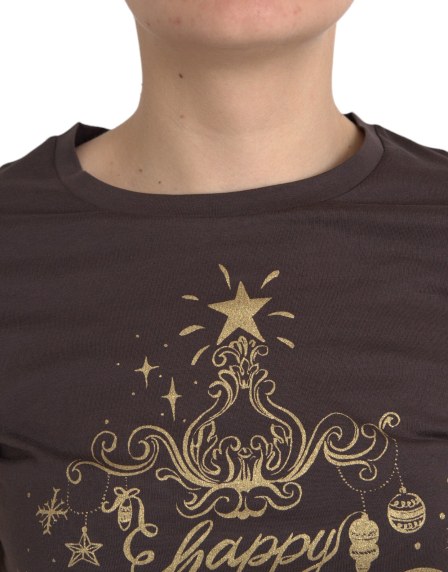 Camiseta Dolce & Gabbana marrón de cuello redondo con estampado de motivo 2017