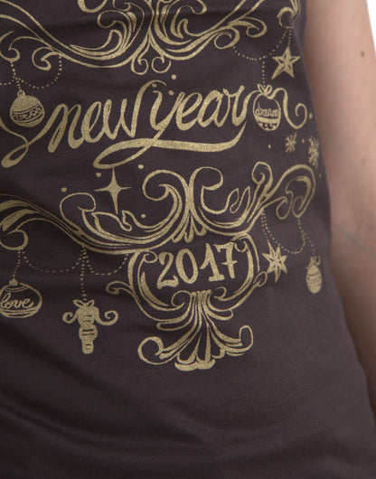 Camiseta Dolce & Gabbana marrón de cuello redondo con estampado de motivo 2017