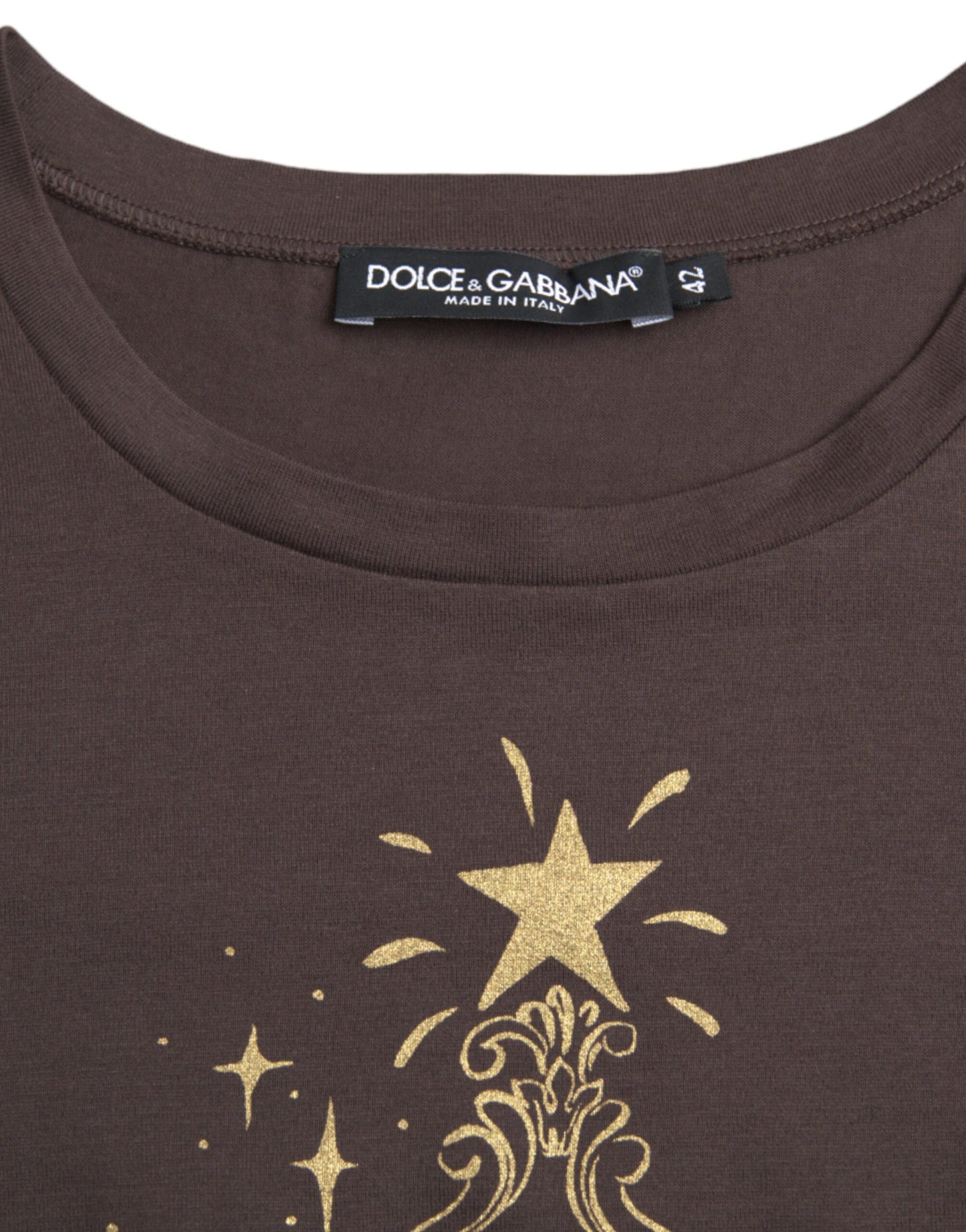 Camiseta Dolce & Gabbana marrón de cuello redondo con estampado de motivo 2017