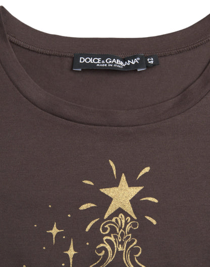 Camiseta Dolce & Gabbana marrón de cuello redondo con estampado de motivo 2017