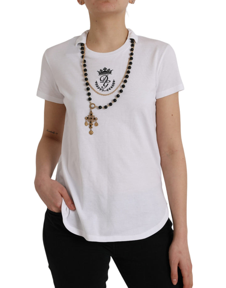 T-shirt à manches courtes Dolce & Gabbana en coton blanc avec collier