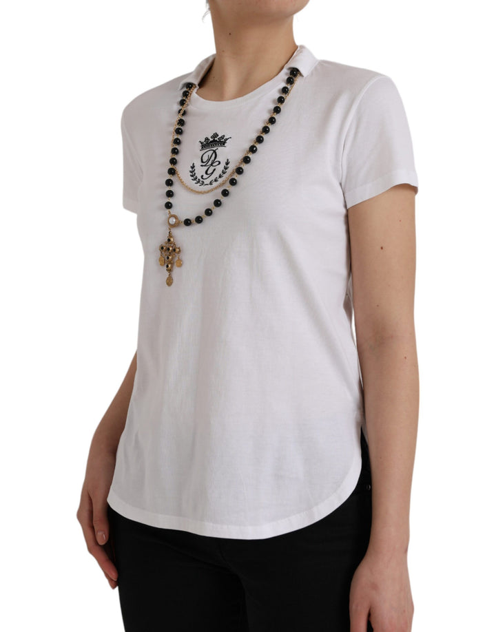 T-shirt à manches courtes Dolce & Gabbana en coton blanc avec collier