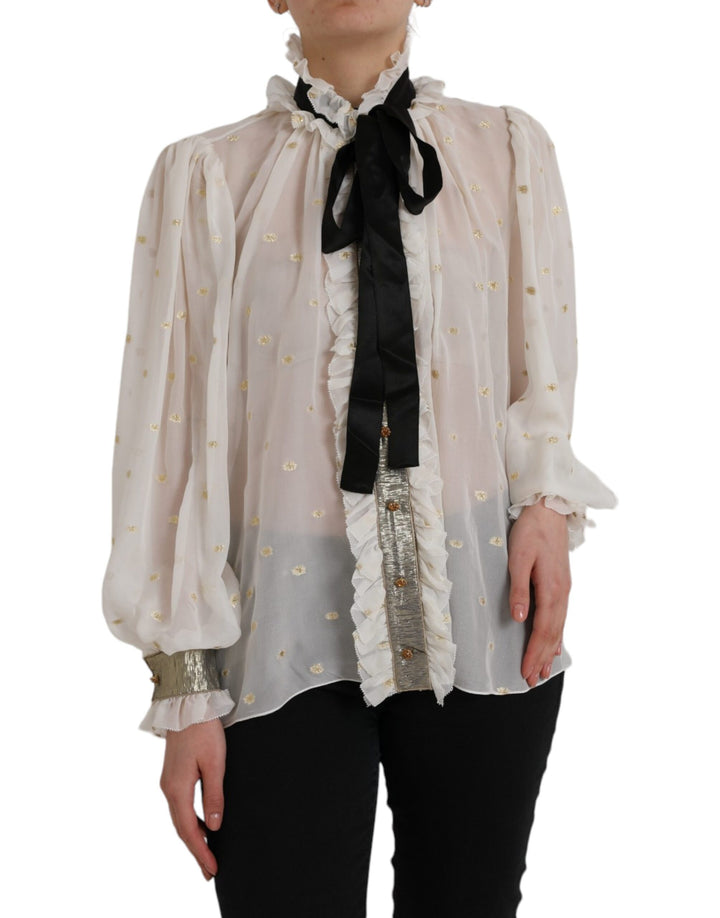 Blusa Dolce & Gabbana de mezcla de seda blanquecina con cuello Ascot