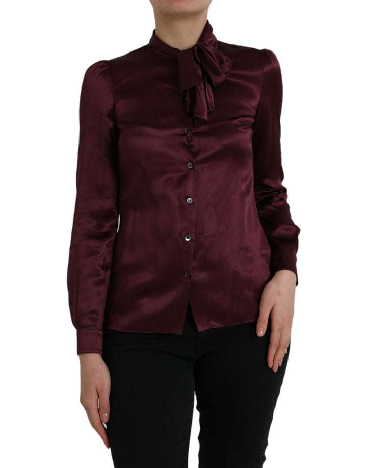 Blusa de manga larga con cuello Ascot granate de Dolce & Gabbana