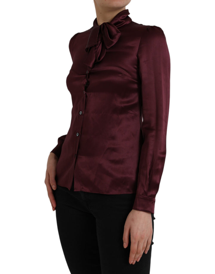 Blusa de manga larga con cuello Ascot granate de Dolce & Gabbana